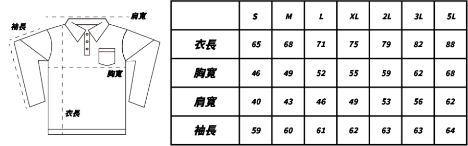 全綿長袖polo尺寸表