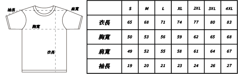 寬版水洗T尺寸表