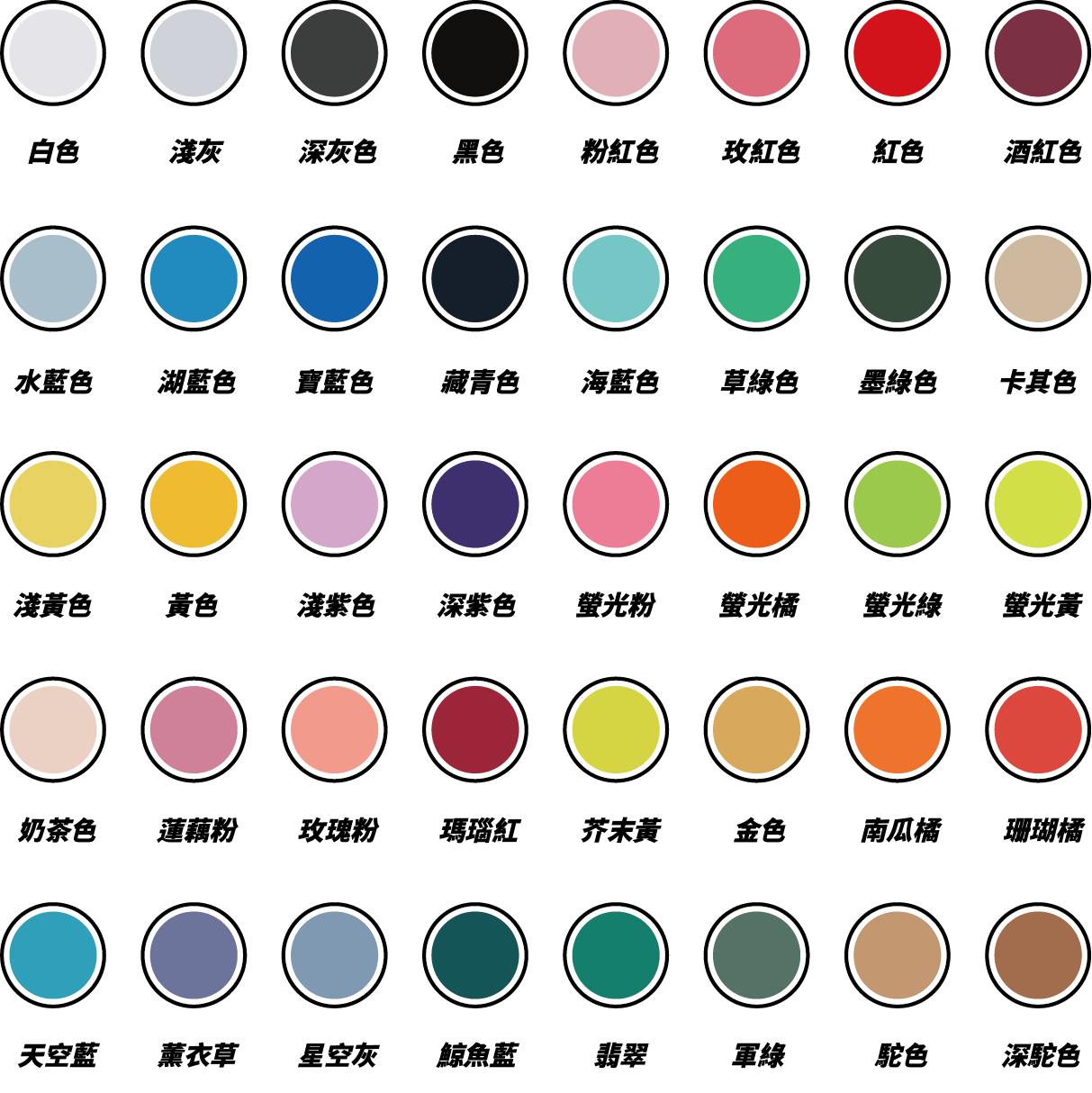 涼感吸濕排汗運動休閒圓領T恤顏色表大圖